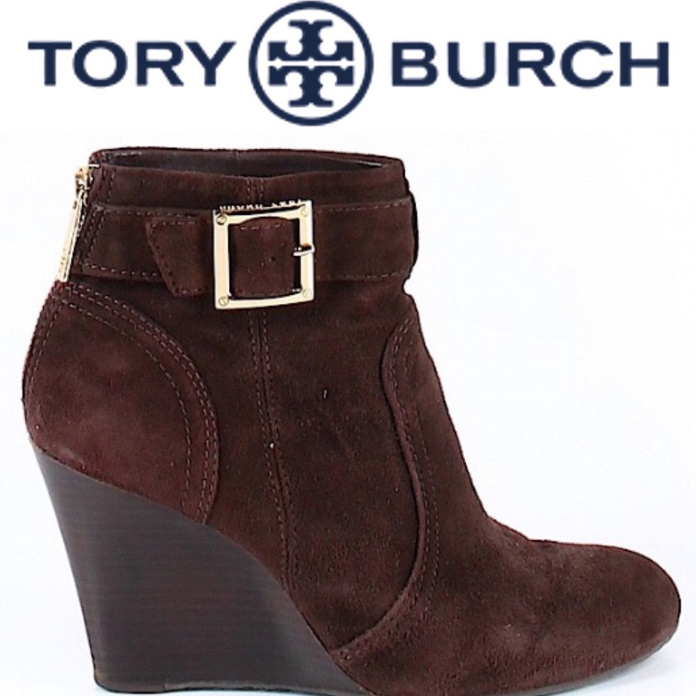 EUC:  Tory Burch Suede Wedge Ankle Boots
